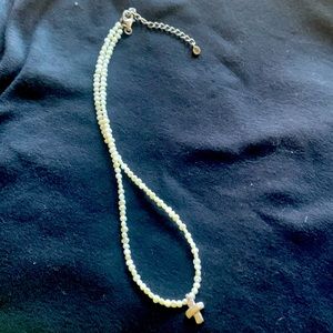 Silpada Sterling Silver Pearl Cross Necklace N2178